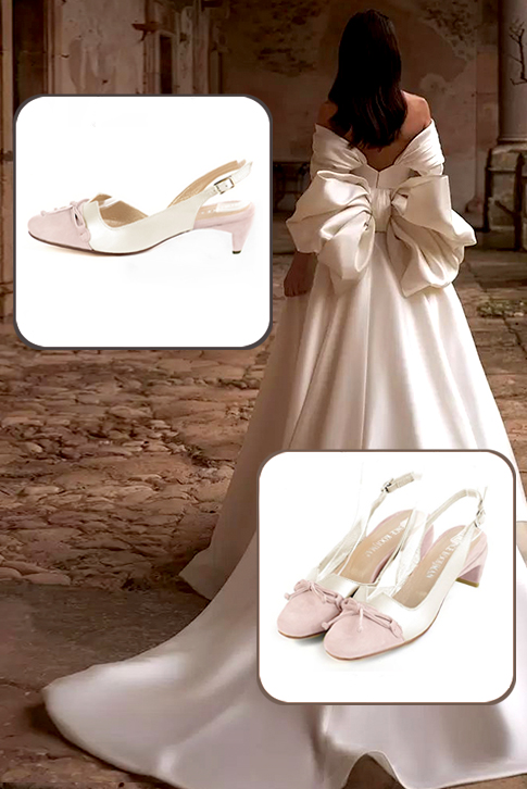 French elegance and refinement for these powder pink and pure white dress slingback shoes, with a knot, 
                available in many subtle leather and colour combinations. The pretty French spirit of this beautiful pump will accompany your steps nicely and comfortably.
To be personalized or not, with your materials and colors.  
                Matching clutches for parties, ceremonies and weddings.   
                You can customize these shoes to perfectly match your tastes or needs, and have a unique model.  
                Choice of leathers, colours, knots and heels. 
                Wide range of materials and shades carefully chosen.  
                Rich collection of flat, low, mid and high heels.  
                Small and large shoe sizes - Florence KOOIJMAN